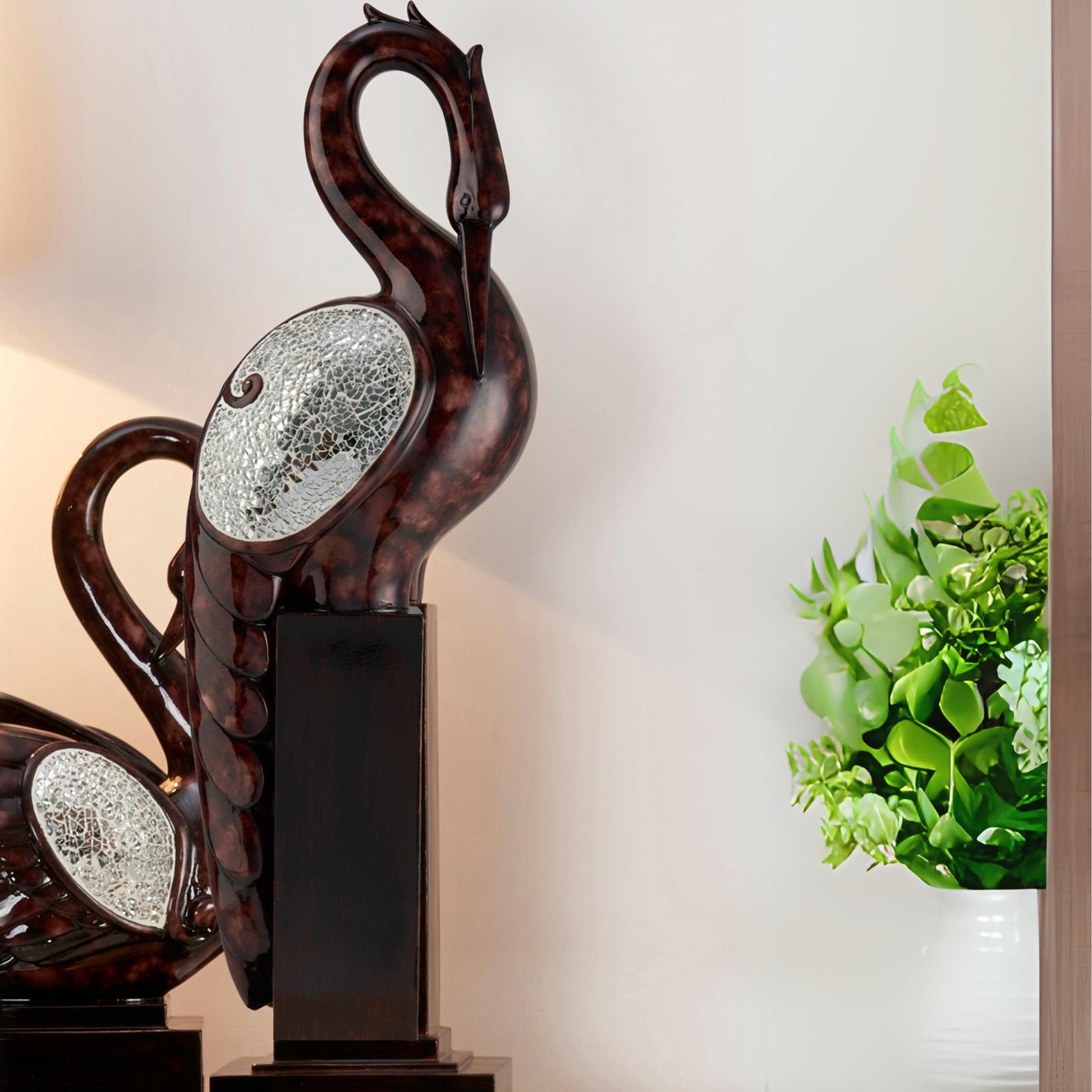 26.5 In Folius Floral Foliage Long Neck Crane Bird Decoration Cherry Polyresin