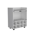 St Andrews Bar Cart With Built In 8 Bottle Rack, Double Glass Door Cabinet, And Aluminum Edged Top Surface White Primary Living Space Modern Particle Board Shelves Included Engineered Wood
