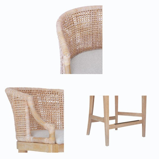 Handcrafted Rattan Counter Stool 25" H Natural Whitewash Polyester