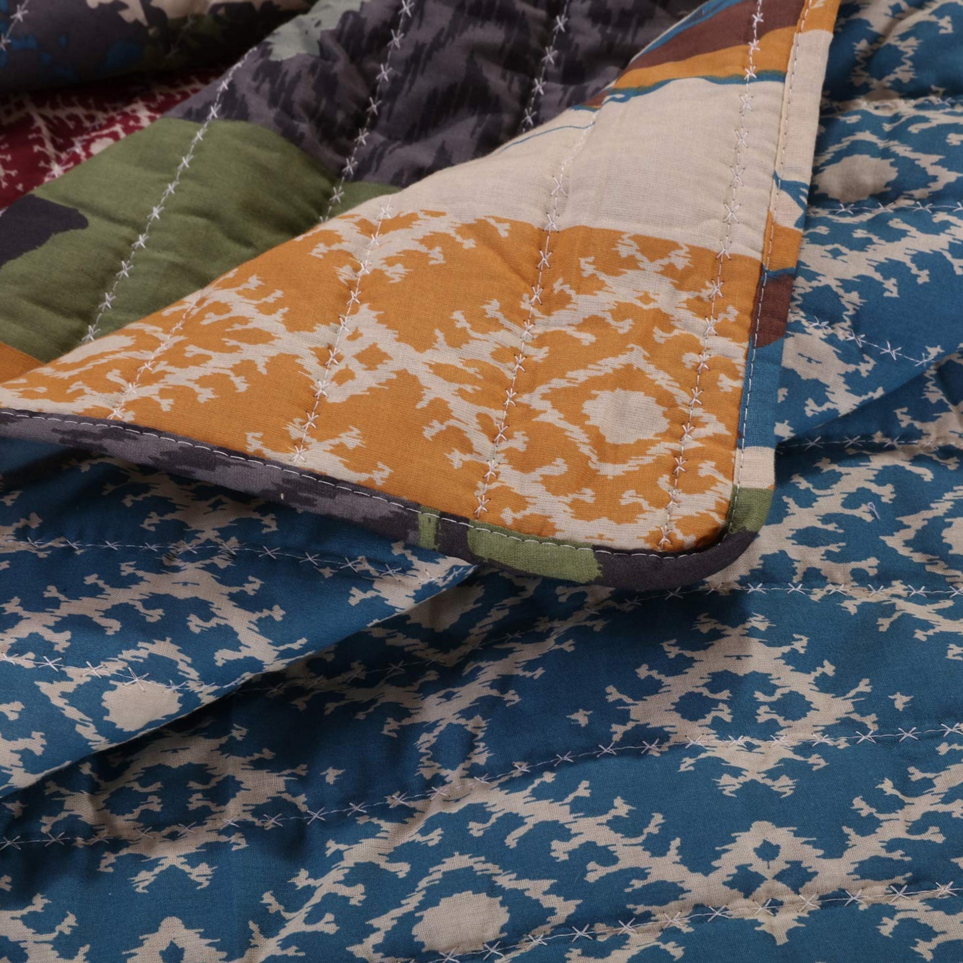 5 Piece Full Size Quilt Set With Nature Inspired Print, Multicolor Multicolor Fabric