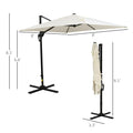 Outsunny 8Ft Cantilever Patio Umbrella, Square Outdoor Offset Umbrella With 360 Rotation, Aluminum Hanging Umbrella With 3 Position Tilt, Crank & Cross Base For Garden, Cream White Off White Steel