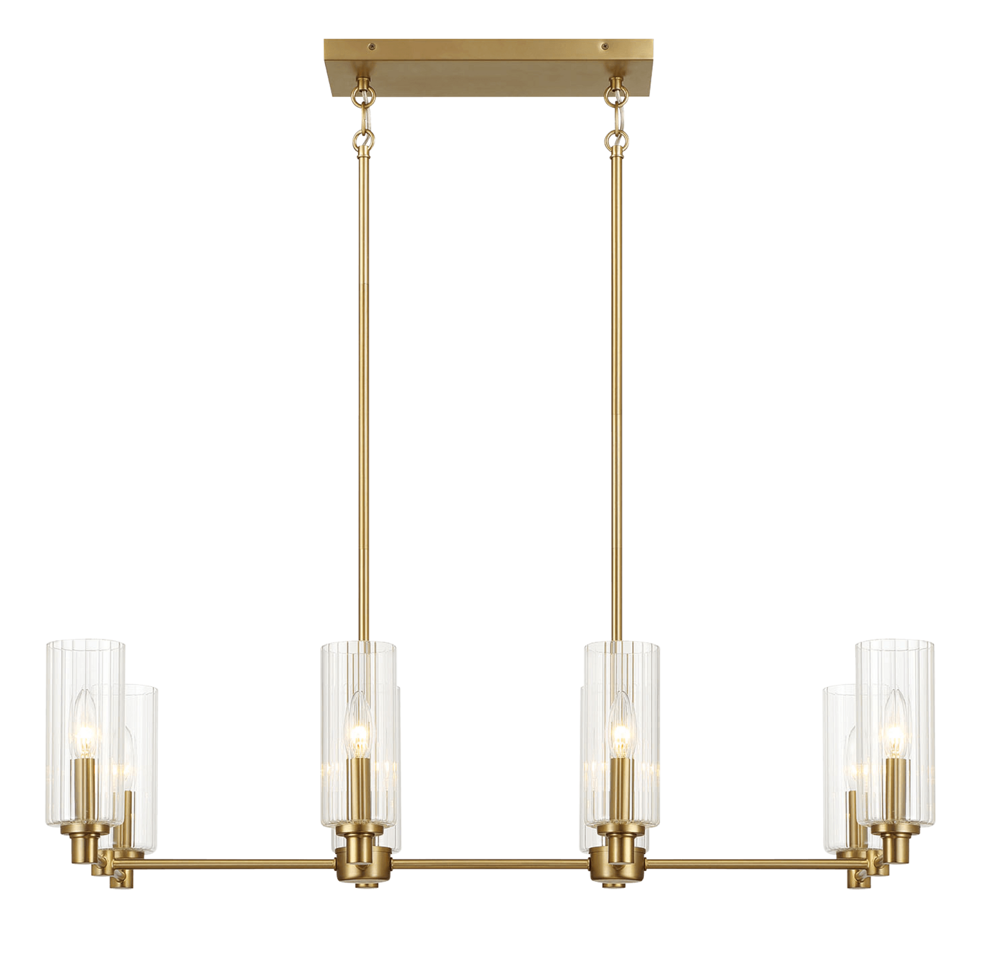 Willow Eight Lights Island With Clear Ribbed Glass Pendant Lamp Satin Brass Clear,Gold Ceiling Lights Brass,Glass