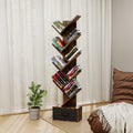 9 Tier Tree Bookshelf With Drawer Bookcase, Modern Book Storage, Free Standing Tree Bookcase, Utility Organizer Shelves For Home Office, Living Room, Bedroom, Rustic Brown Deep Rustic Brown Metal
