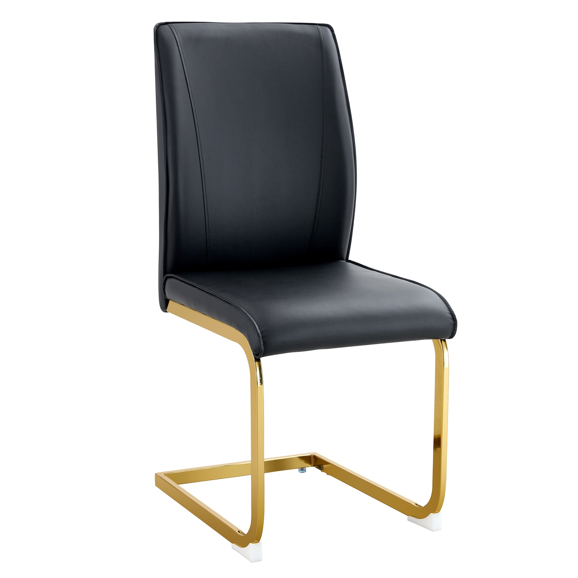 Luxury Simple Arch Chair Set Of 2 Black Pu Material High Resilience Dining Chair With Arched Metal Gold Leg. Black Gold Set Of 2 Metal,Pu