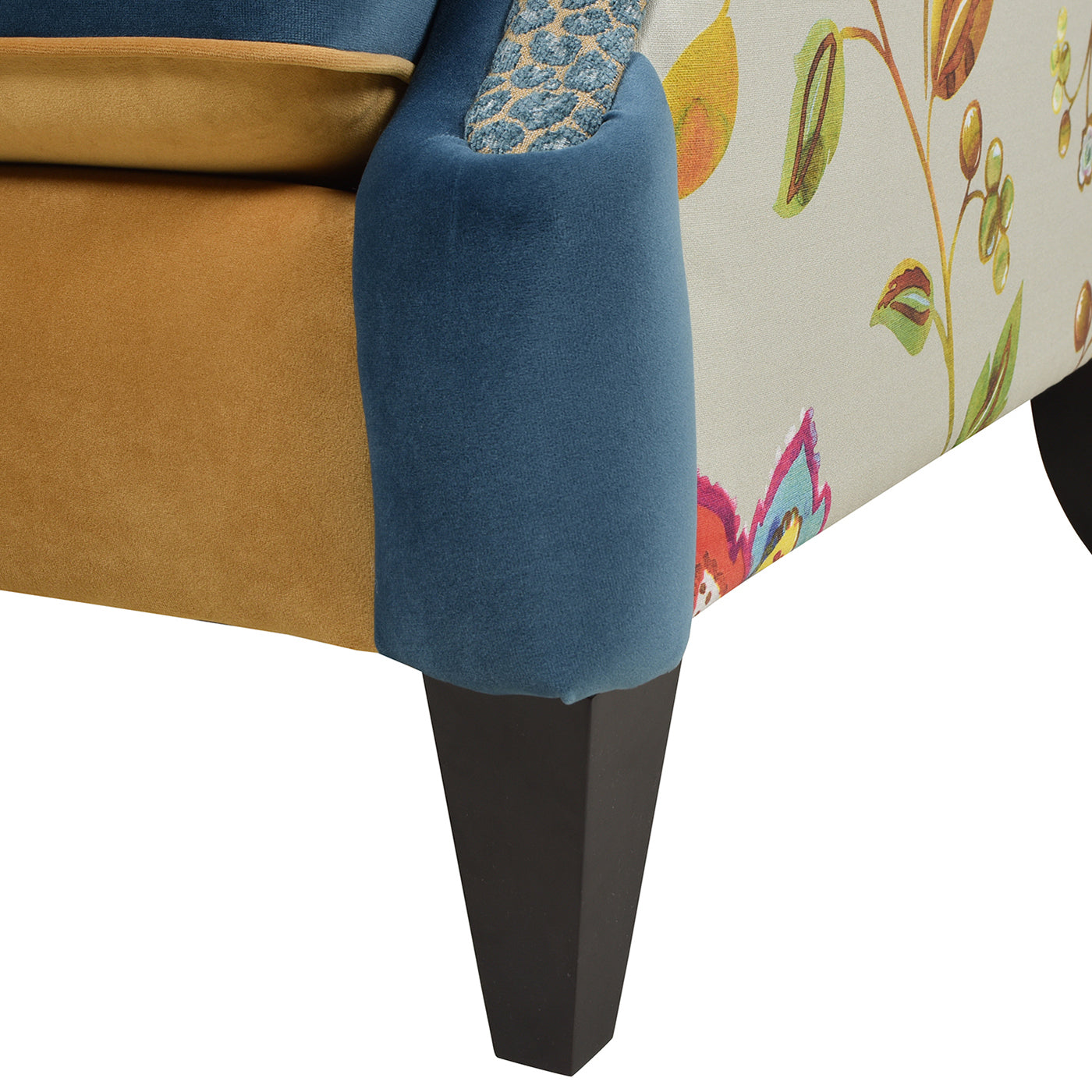 Anya Boho Chic Wingback Accent Arm Chair, Floral & Leopard, Blue Teal & Yellow Gold Velvet Teal Multi Foam Fabric