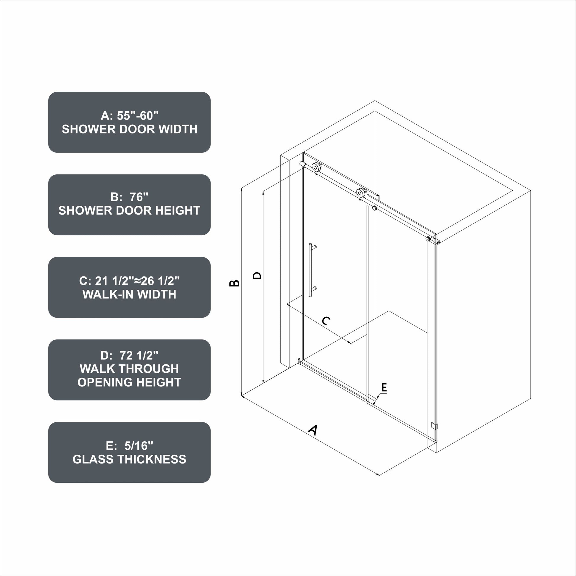 6076 Chrome Frameless One Fixed And One Shifted Shower Door, 70Mm 304 Stainless Steel Large Pulleys With Adjustable Soft Closing Function,With Nano Easy Cleaning And Stick Explosion Proof Menbrance Chrome Bathroom American Design,Minimalist Glass Metal