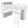 Metal Loft Bed With Wardrobe And L Shaped Desk, Full Size Loft Bed With Storage Cubes And Shelves, Heavy Duty Loft Bed For Kids Teens Adults, White Full Off White Metal