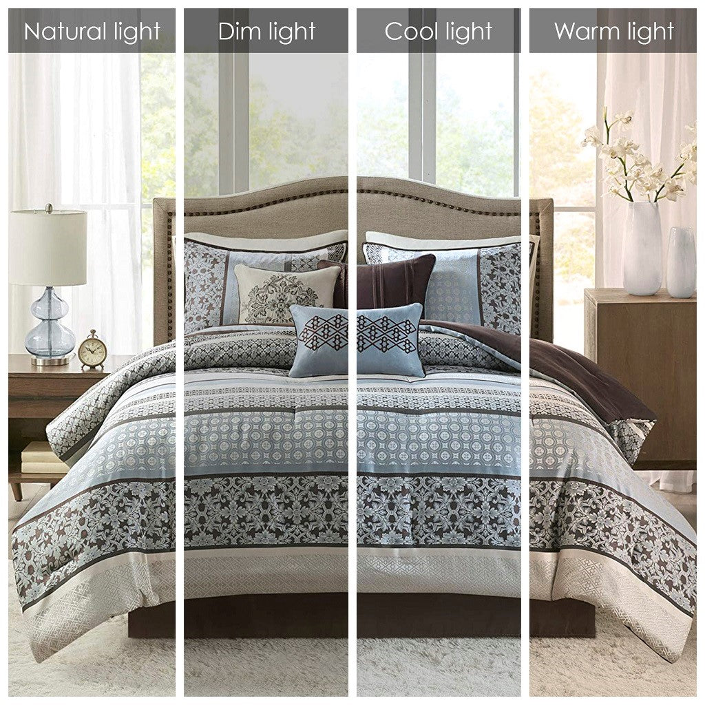 7 Piece Comforter Set Blue Queen Queen Blue Polyester