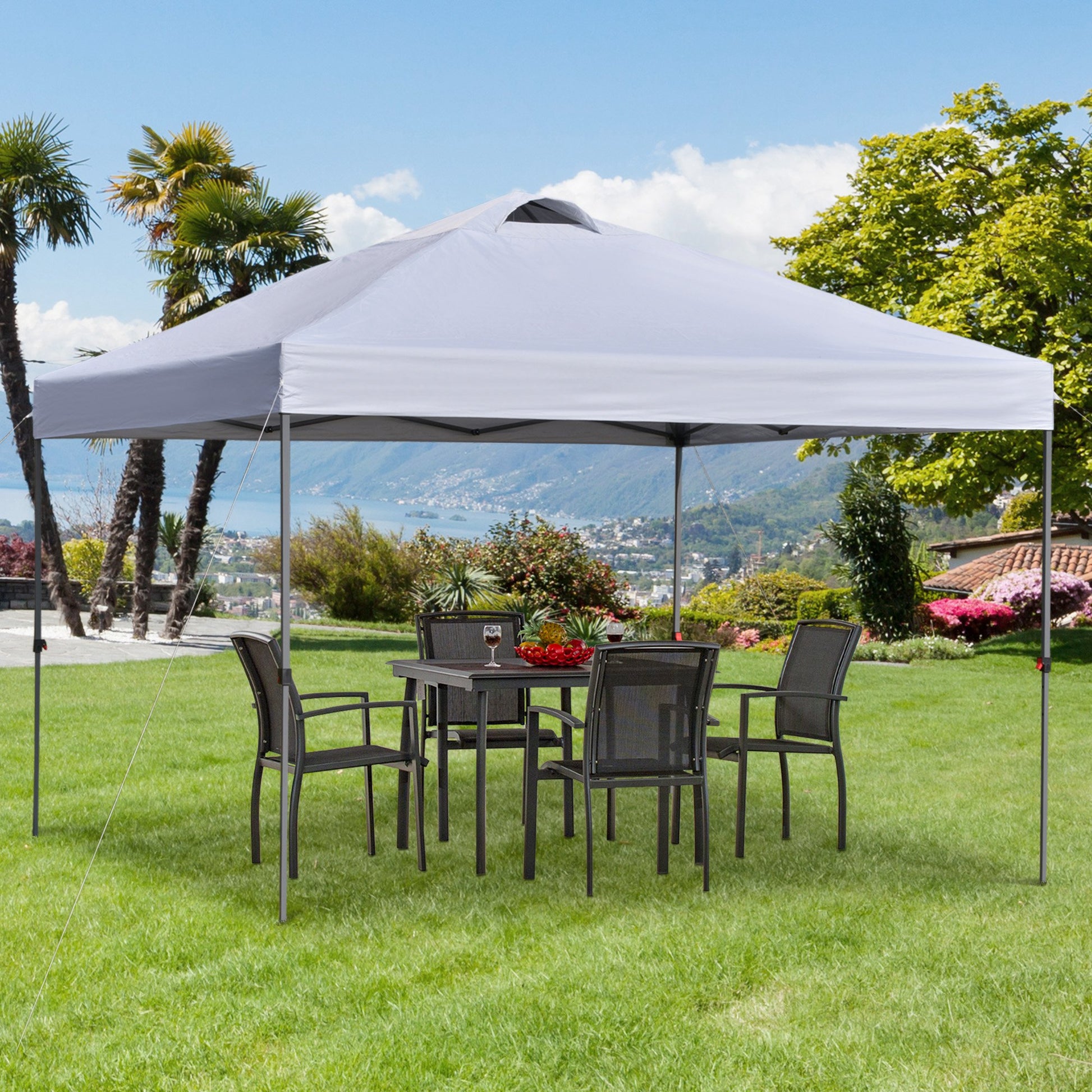 Outsunny 10' X 10' Pop Up Canopy Tent, Instant Sun Shelter With 3 Level Adjustable Height, Top Vents And Wheeled Carry Bag For Outdoor, Garden, Patio, White White Steel