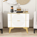 Two Pack White 2 Drawer Round Card Gold Bar Blister Nightstand White Wood