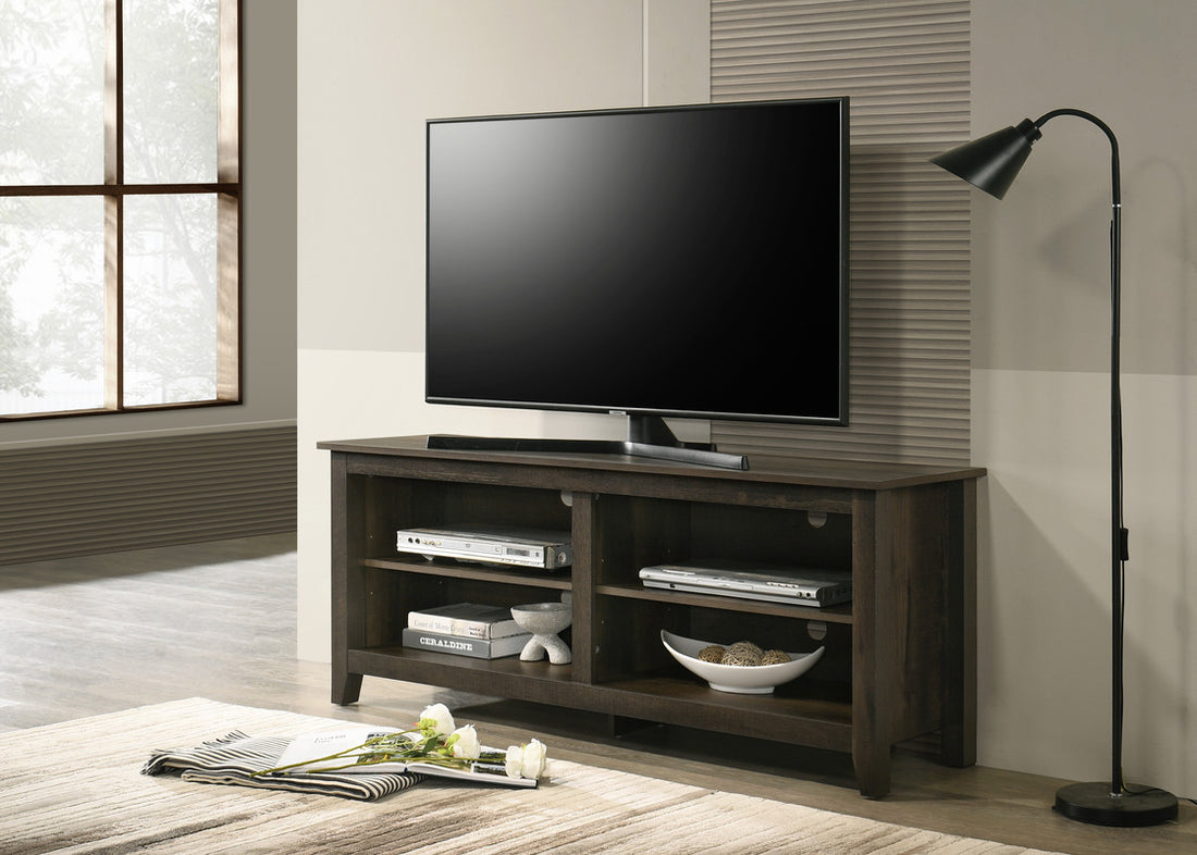 Trove 58" Wide Dark Dusty Oak Finish Tv Stand With Open Shelves And Cable Management Dark Oak 50 59 Inches Particle Board