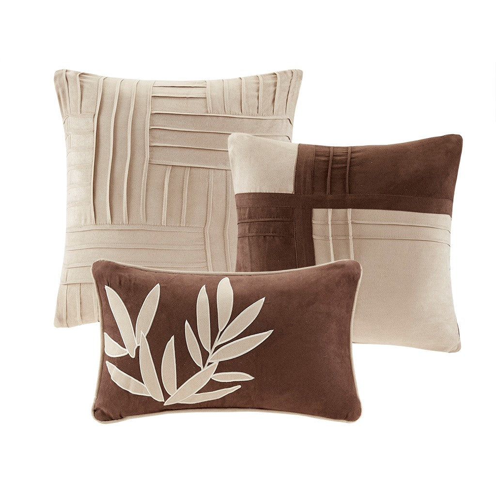 7 Piece Faux Suede Comforter Set Beige Cal King California King Beige Polyester