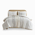 Cotton Printed Comforter Set With Chenille Ivory Full Queen Queen Ivory Cotton
