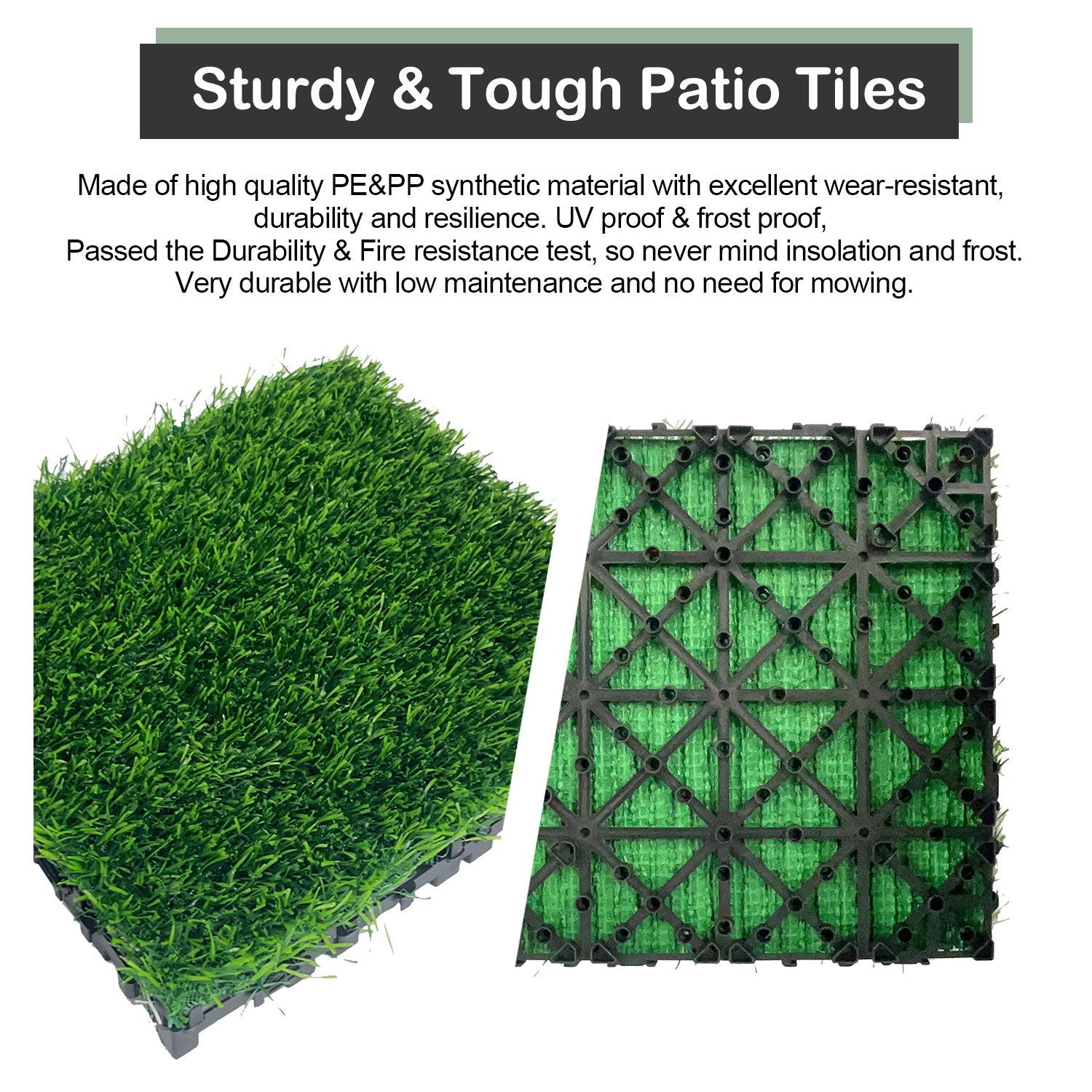 Artificial Grass Turf Tiles Interlocking Set Of 35Pcs, Fake Grass Tiles Self Draining For Pet Indoor Outdoor Flooring Decor, 12X12In Grass Green Grass Green Modern Plastic Plastic