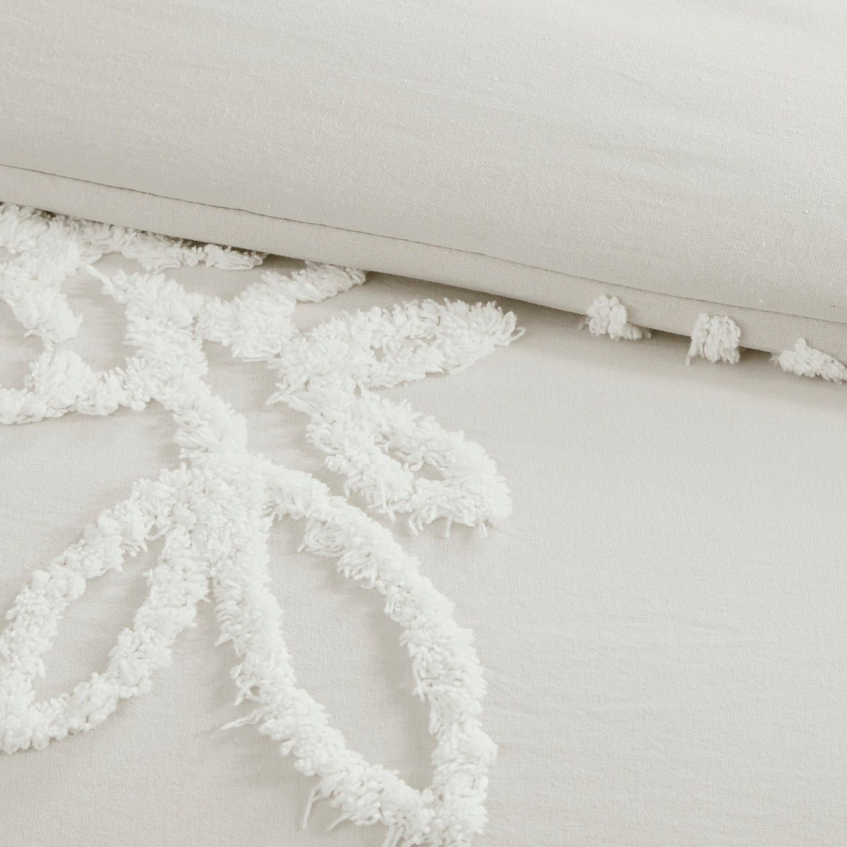 3 Piece Tufted Cotton Chenille Floral Comforter Set Off White Full Queen Full Off White Cotton