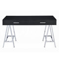 Black High Gloss And Chrome 2 Drawer Writing Desk Black Silver Writting Desk Office Modern Rectangular Drawers Rectangular Wood Metal