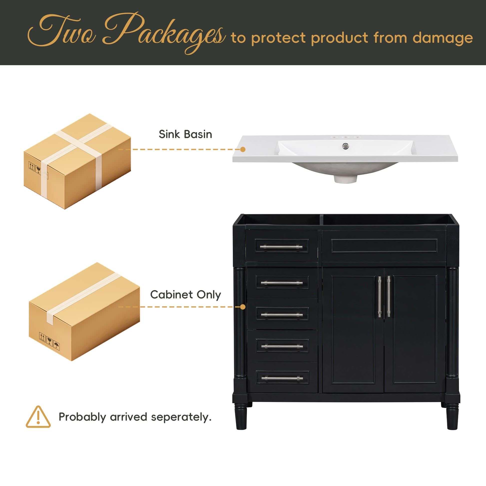 36'' Bathroom Vanity With Top Resin Sink, Freestanding Bathroom Storage Cabinet With 2 Drawers And A Tip Out Drawer, Solid Wood Frame Vanity Set, Height Adjustable Shelf 3 Black 2 2 Adjustable Shelves Bathroom Freestanding Solid Wood Mdf Resin Painted