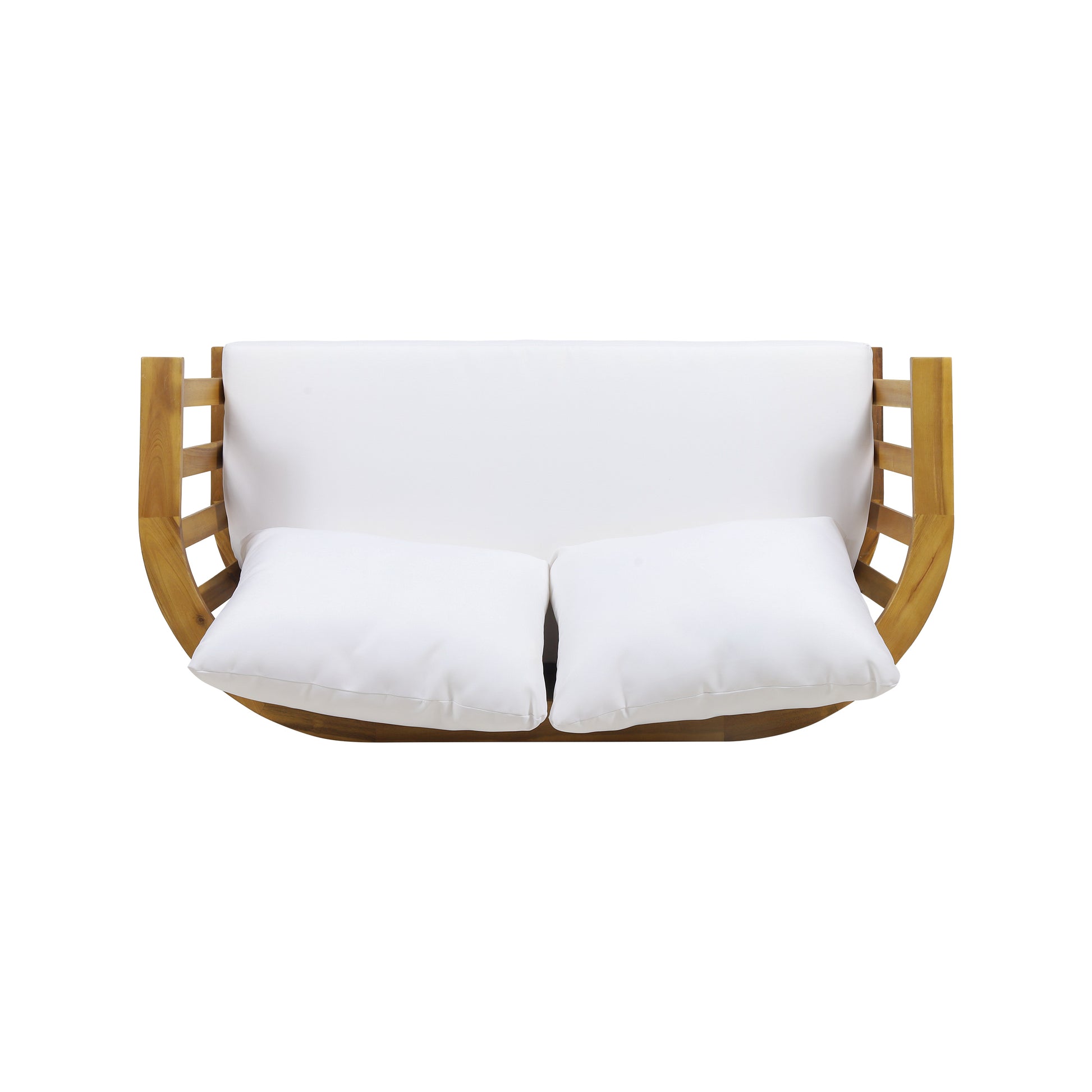 Outdoor Wooden Loveseat With Cushions White Teak 55.50" W X 27.00" D X 25.50" H Yes Teak Foam Acacia Wood