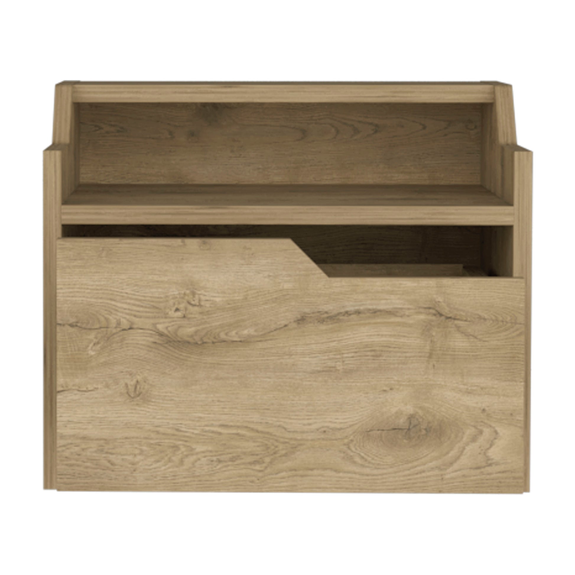Winchester Floating Nightstand, Modern Dual Tier Design With Spacious Single Drawer Storage, Macadamia Brown Solid Wood Mdf Engineered Wood