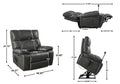 Recliner Chair With Phone Holder,Electric Power Lift Recliner Chair With 2 Motors Massage And Heat For Elderly, 3 Positions, 2 Side Pockets, Cup Holders Gray Foam Bonded Leather