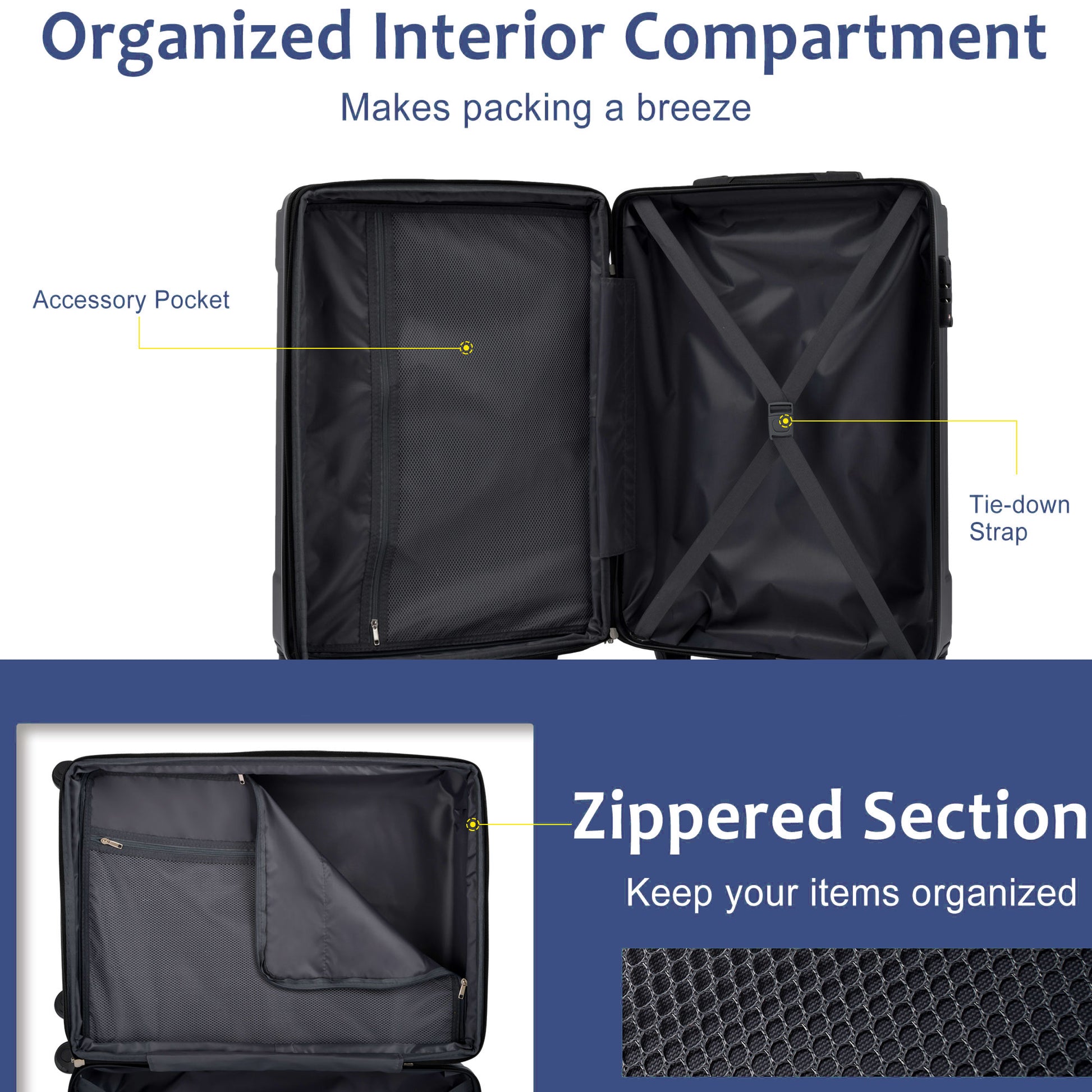 Luggage Sets 3 Piece, Expandable Hard Shell Abs Suitcases With Double Spinner, Travel Luggage Set With Tsa Lock 20 24 28Inch, Blue Blue Abs