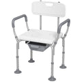 Homcom 3 In 1 Shower Chair With Back And Arms, Height Adjustable Bedside Commode, Raised Toilet Seat With Non Slip Rubber Foot Pad For Seniors, Disabled, White White Aluminum