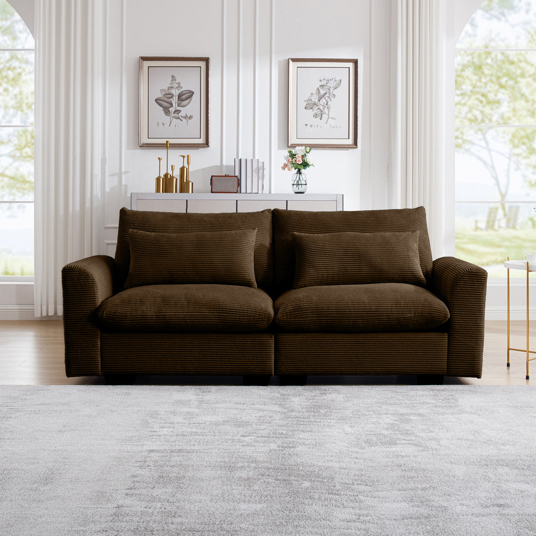 Modern Sofa 2 Seater Corduroy Fabric Sofa With Armrests For Apartment Living Room, Brown Brown Corduroy 2 Seat