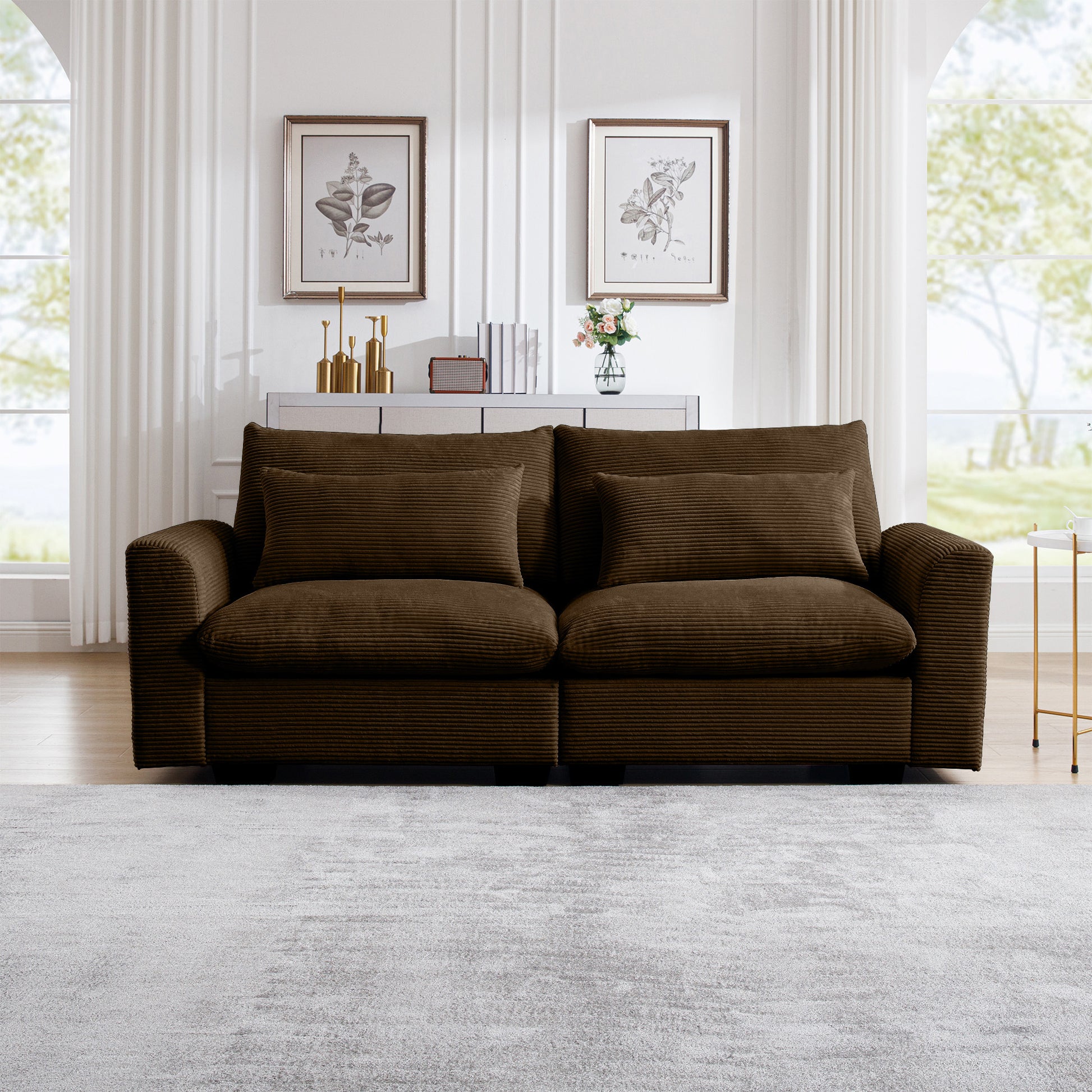 Modern Sofa 2 Seater Corduroy Fabric Sofa With Armrests For Apartment Living Room, Brown Brown Corduroy 2 Seat