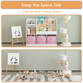 Kids Bookcase And Bookshelf, Multifunctional Bookcase With 3 Collapsible Fabric Drawers, Bookcase Display Stand, Toy Storage Organizer For Bedroom, Playroom, Hallway White Pink White Pink Fabric,Mdf