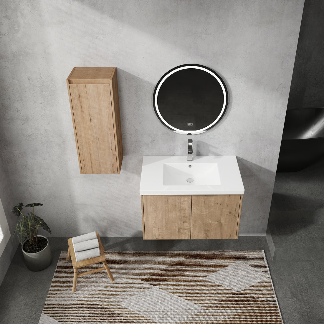 30" Wall Mounted Bathroom Vanity With Sink And Side Cabinet, Soft Close Doors,00112Imo 00630Imo Combination Cabinet Kd Packing Imitative Oak Bathroom Modern Plywood Plywood
