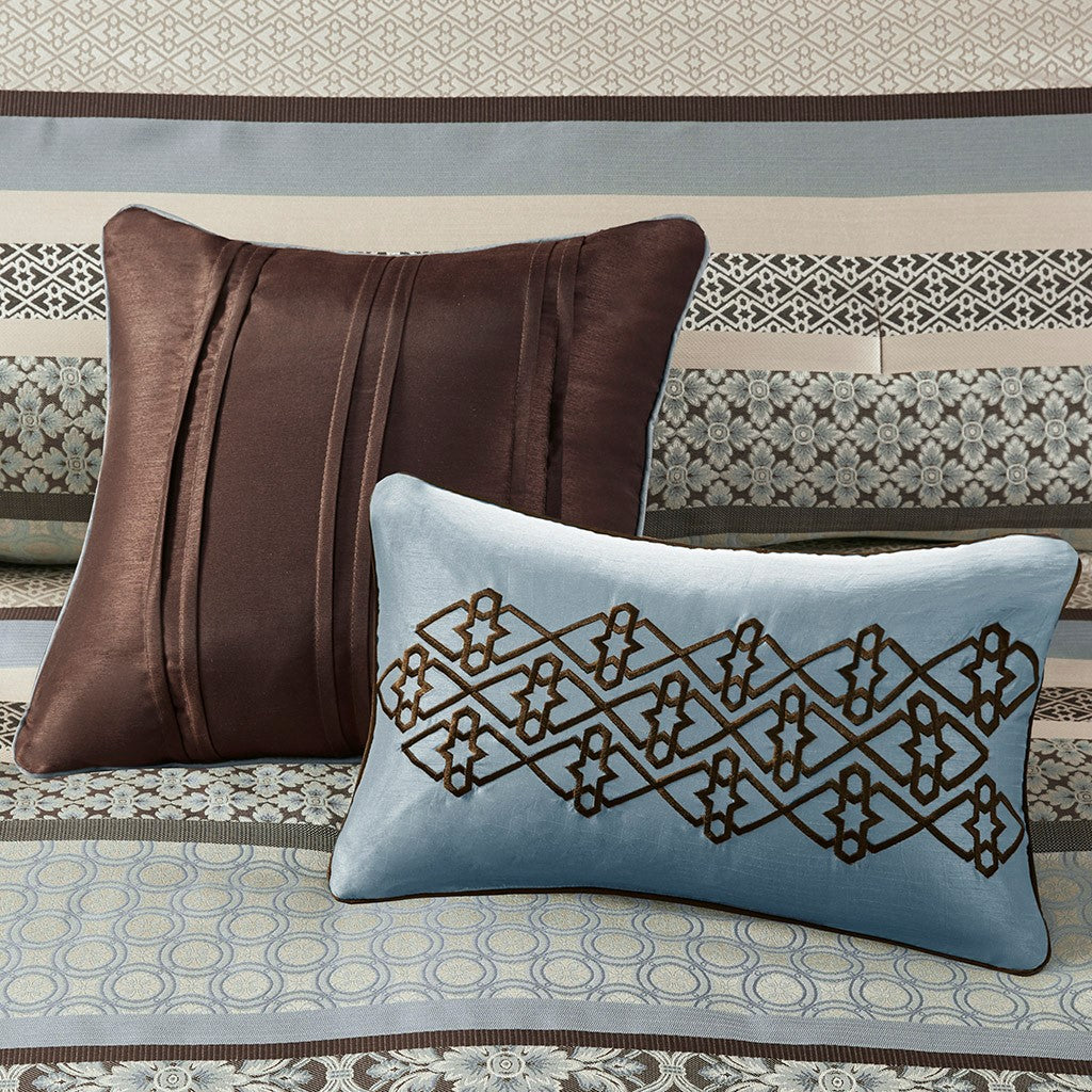 7 Piece Comforter Set Blue Queen Queen Blue Polyester