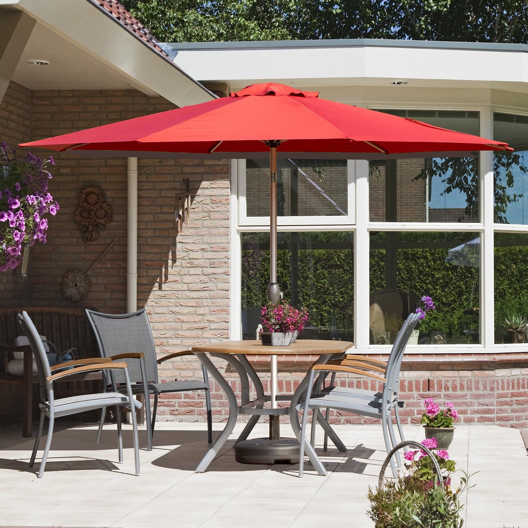 9Ft Patio Umbrella, Outdoor Table Umbrella With Push Button Tilt And Crank, Uv Protection Waterproof Market Sun Umbrella With 8 Sturdy Ribs For Garden, Deck, Backyard, Pool Brick Red Brick Red Round Uv Resistant Umbrellas Aluminium