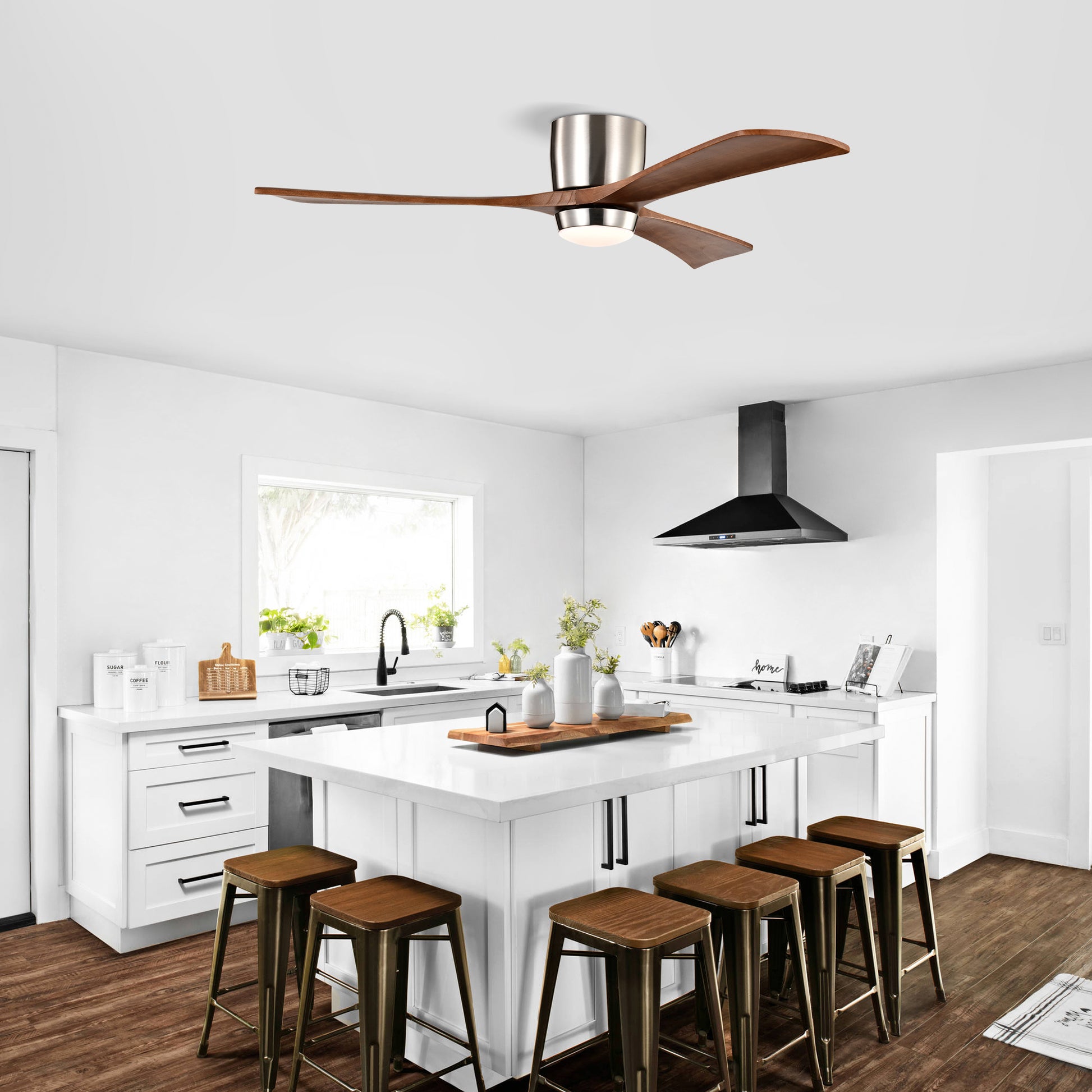 52" Ceiling Fan With Lights Remote Control,Quiet Dc Motor 3 Wood Blade Ceiling Fans 6 Speed Levels,Reversible Ceiling Fan, For Patio Living Room, Bedroom, Office,Indoor. Stain Nickel Walnut Nickel