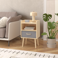 2Pc Nightstand With Collapsible Fabric Drawer, 2 Tier Storage End Table, Wood Side Table With Storage Cabinet For Bedroom, Living Room Oak Oak Engineered Wood
