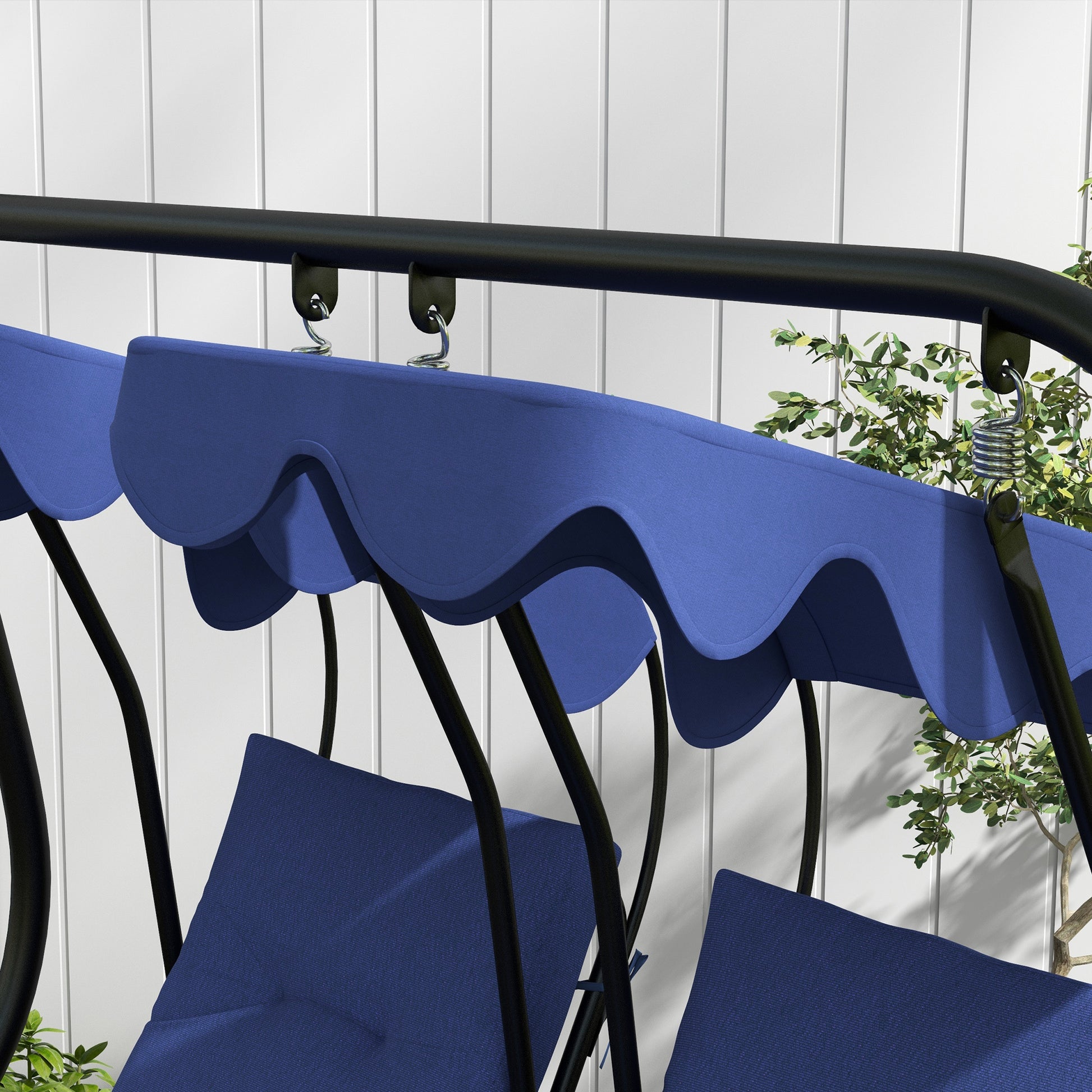 Outsunny 2 Seater Swing Canopy Replacement With Tubular Framework, Outdoor Swing Sunshade Top Cover Canopy Only , Dark Blue Dark Blue Polyester