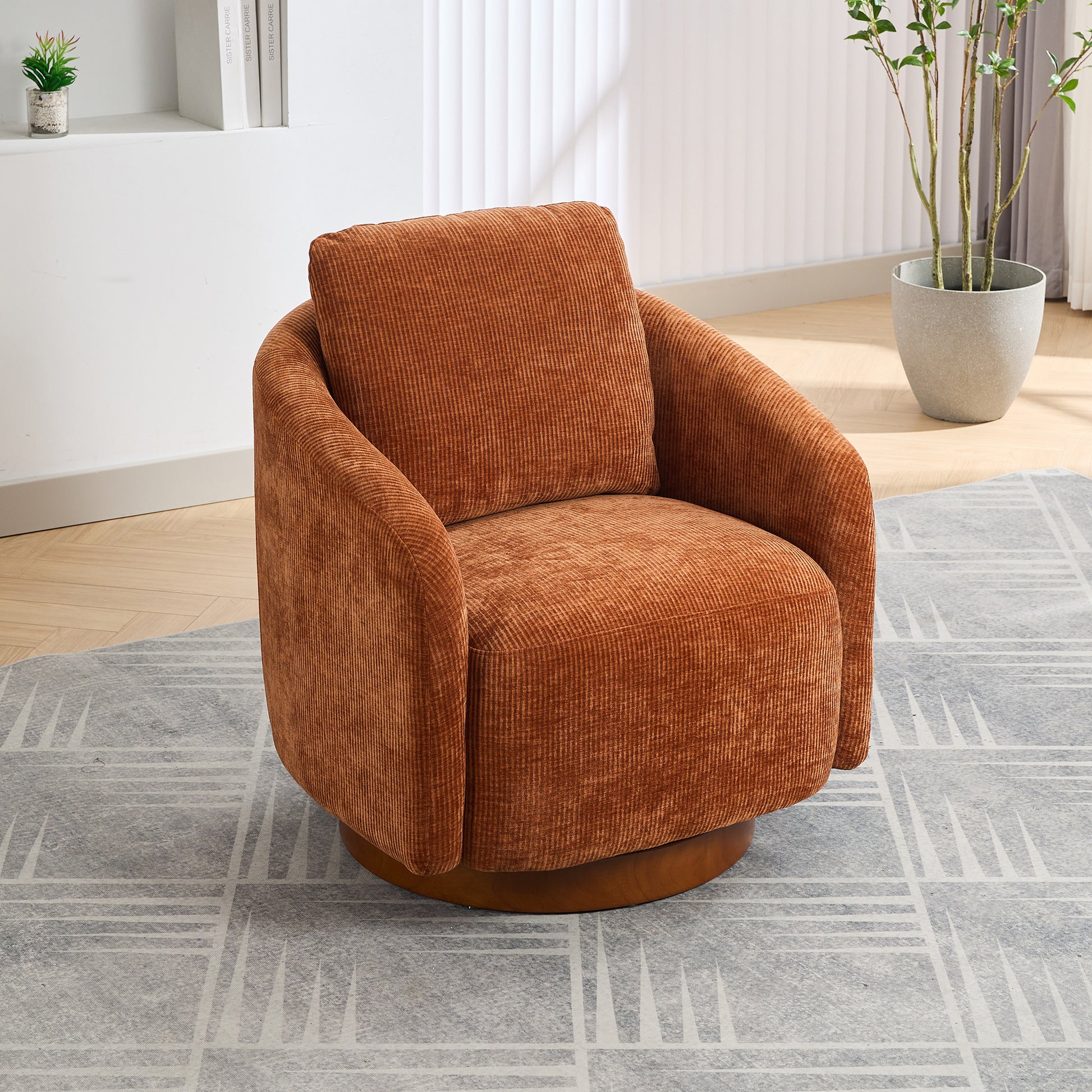 30.3"W Swivel Accent Barrel Chair And Comfy Round Accent Single Sofa Chair, 360 Degree Club Chair, Lounge Armchair For Living Room Bedroom Nursery.Caramel Caramel Chenille