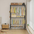 Rolling Clothes Rack, Heavy Duty Clothing Rack, 3 Shelf Portable Adjustable Wardrobe Closet With Wheels, Hanging Rods & Side Hooks, 43.3