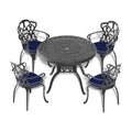Cushions In Random Colors 5 Piece Set Of Cast Aluminum Patio Furniture With Cushions Yes Dining Set Black Blue Seats 4 Rust Resistant Frame Water Resistant Cushion Garden & Outdoor Complete Patio Sets Aluminium