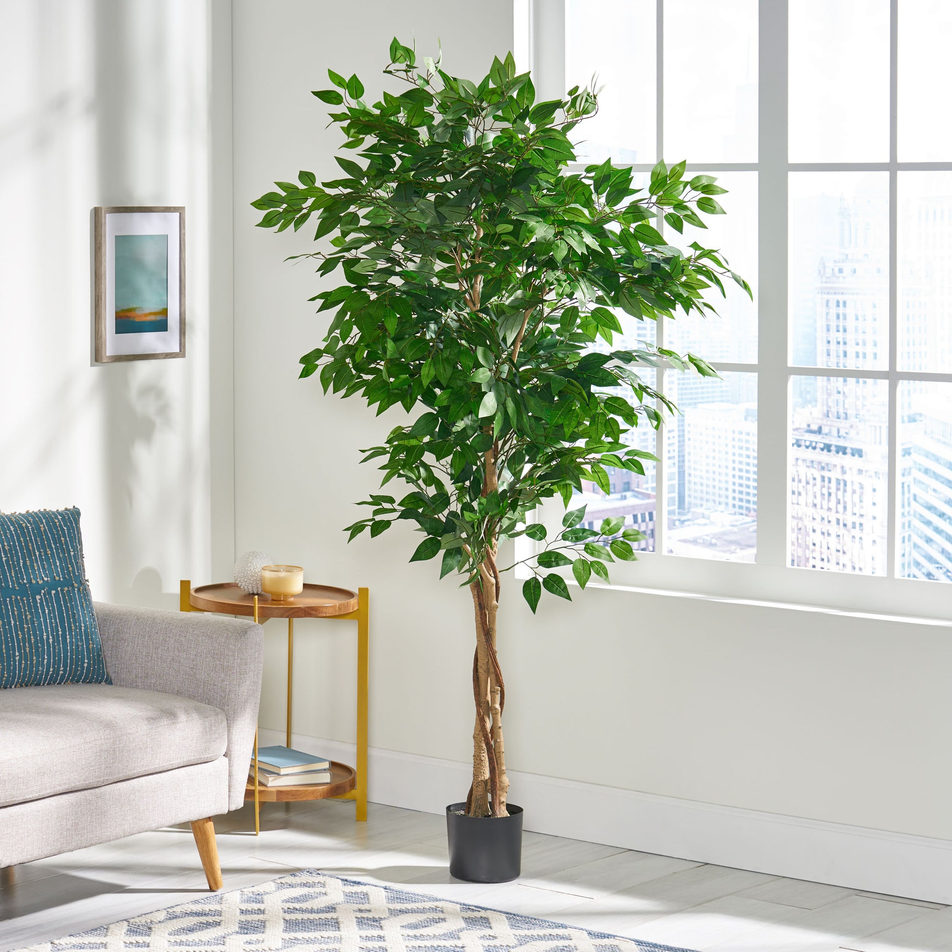 180Cm Artificial Ficus Tree Green Iron Plastic