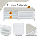 Distressed Shutter Storage Bench With Acacia Veneer For Retro Charm For Living Room, Entryway White White Mdf
