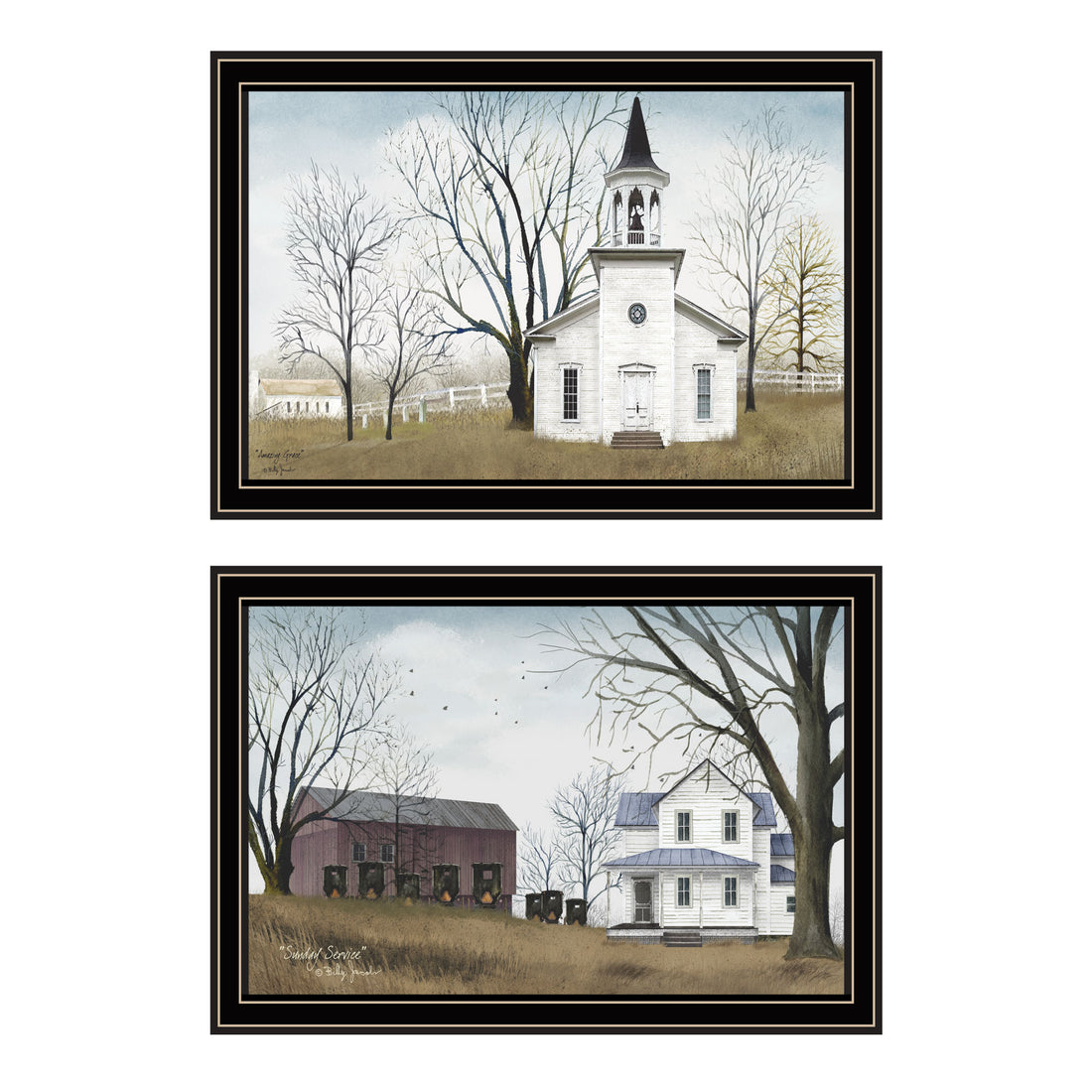 2 Piece Vignette Amazing Grace Sunday Service Black Framed Wall Art For Living Room, Bedroom Wall Art Print For Home Decor By Billy Jacobs Multicolor Wood Paper