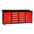 7Ft Storage Cabinets With Workbench 10 Drawers & 2 Cabinets Red Red Steel