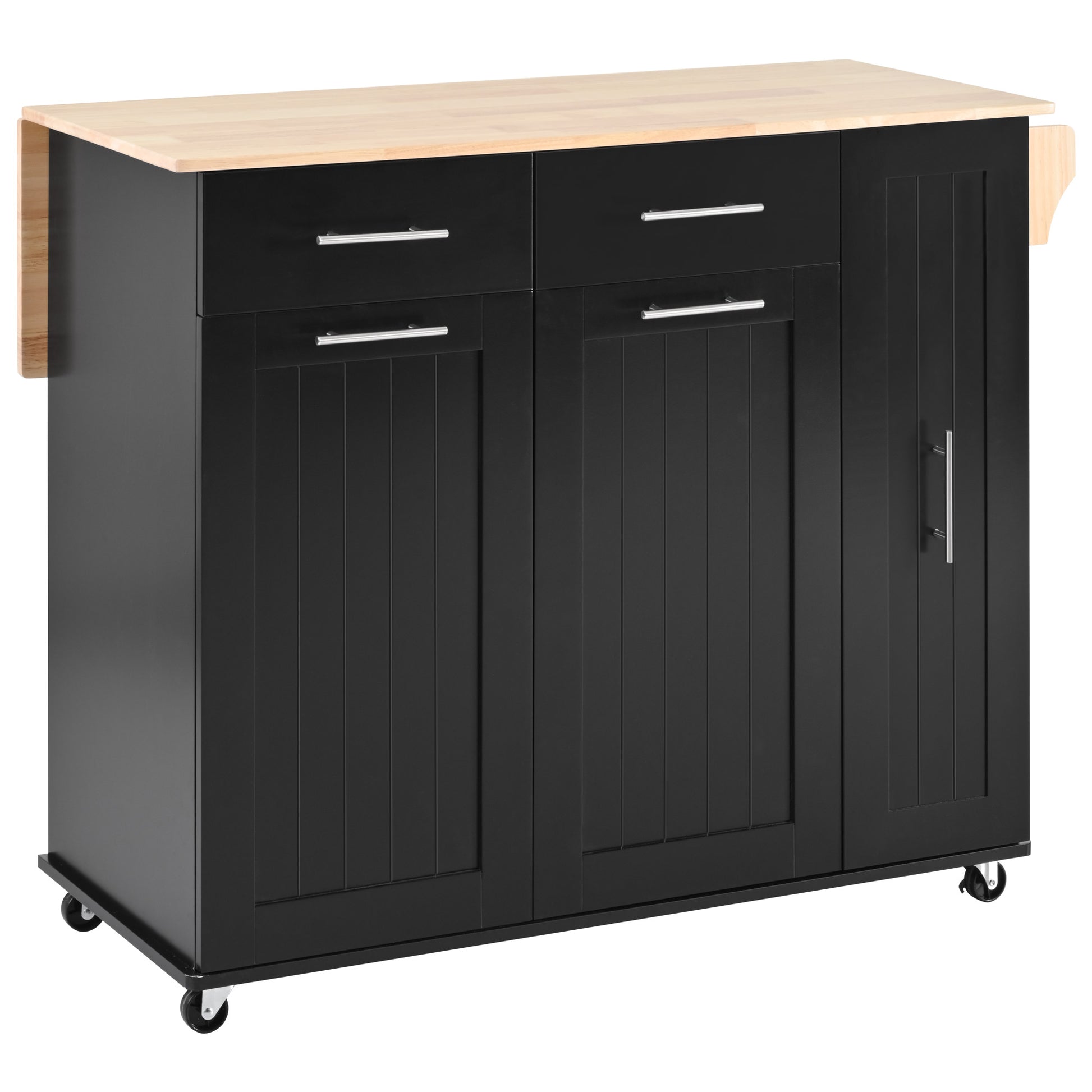 K&K Kitchen Island With Drop Leaf, Kitchen Storage Cart With 3 Tier Pull Out Cabinet Organizer, Internal Storage Rack, Rolling Kitchen Cart On Wheels With Towel Rack, 2 Drawers, For Kitchen, Black Black Brown Kitchen Classic,Farmhouse,Luxury,Modern