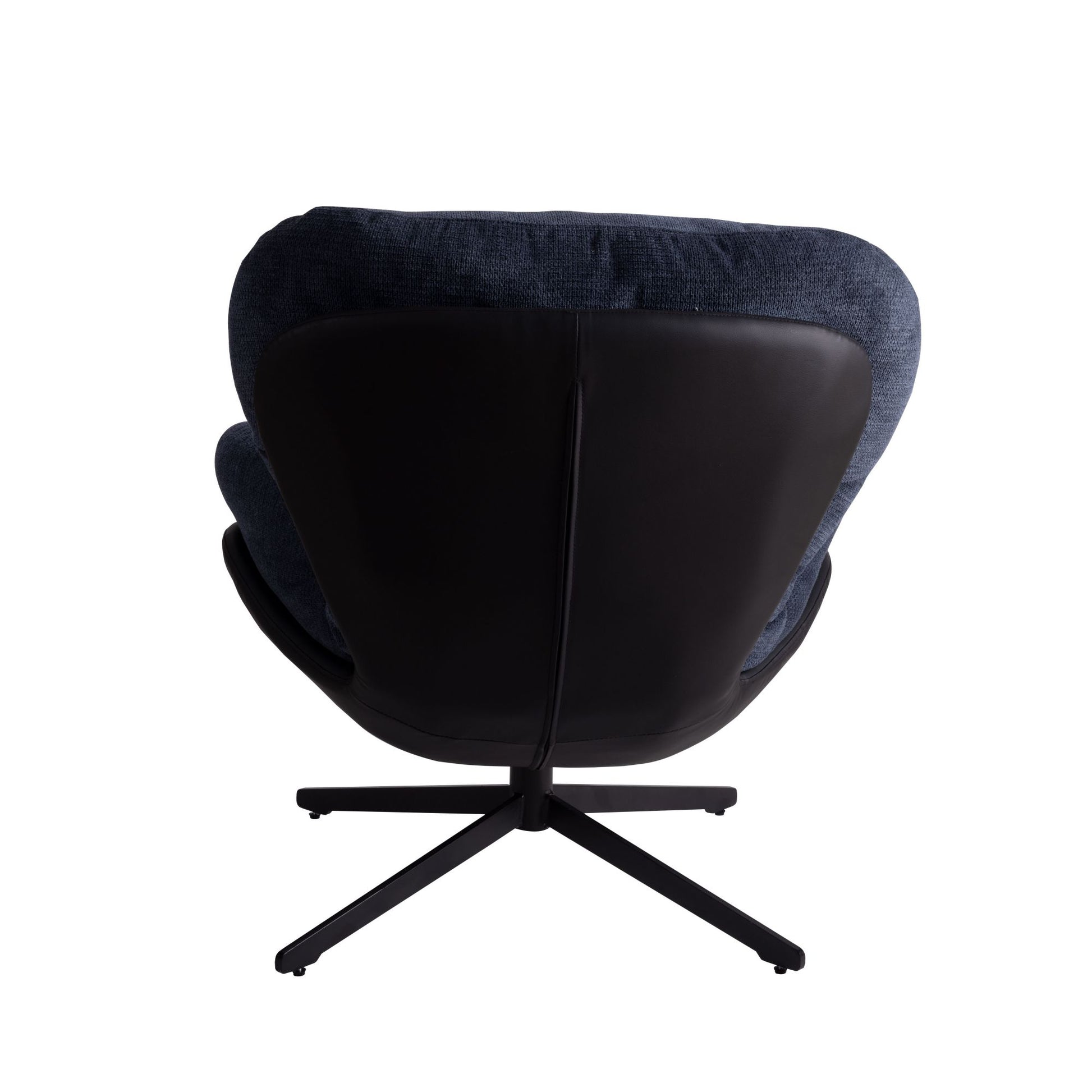 360 Swivel Accent Chair, Modern Chenille Lounge Chair With Faux Leather And Black Metal Base Frame, Comfortable Reading Chair For Small Spaces, Living Room, Bedroom, Reading Corner, Office, Navy Blue Black,Navy Blue Brown Primary Living Space American