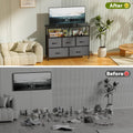 Tv Stand Dresser For Bedroom Entertainment Center With 5 Fabric Drawers, Storage Organizers Units For Living Room, Media Console Table With Open Shelf Up For 45