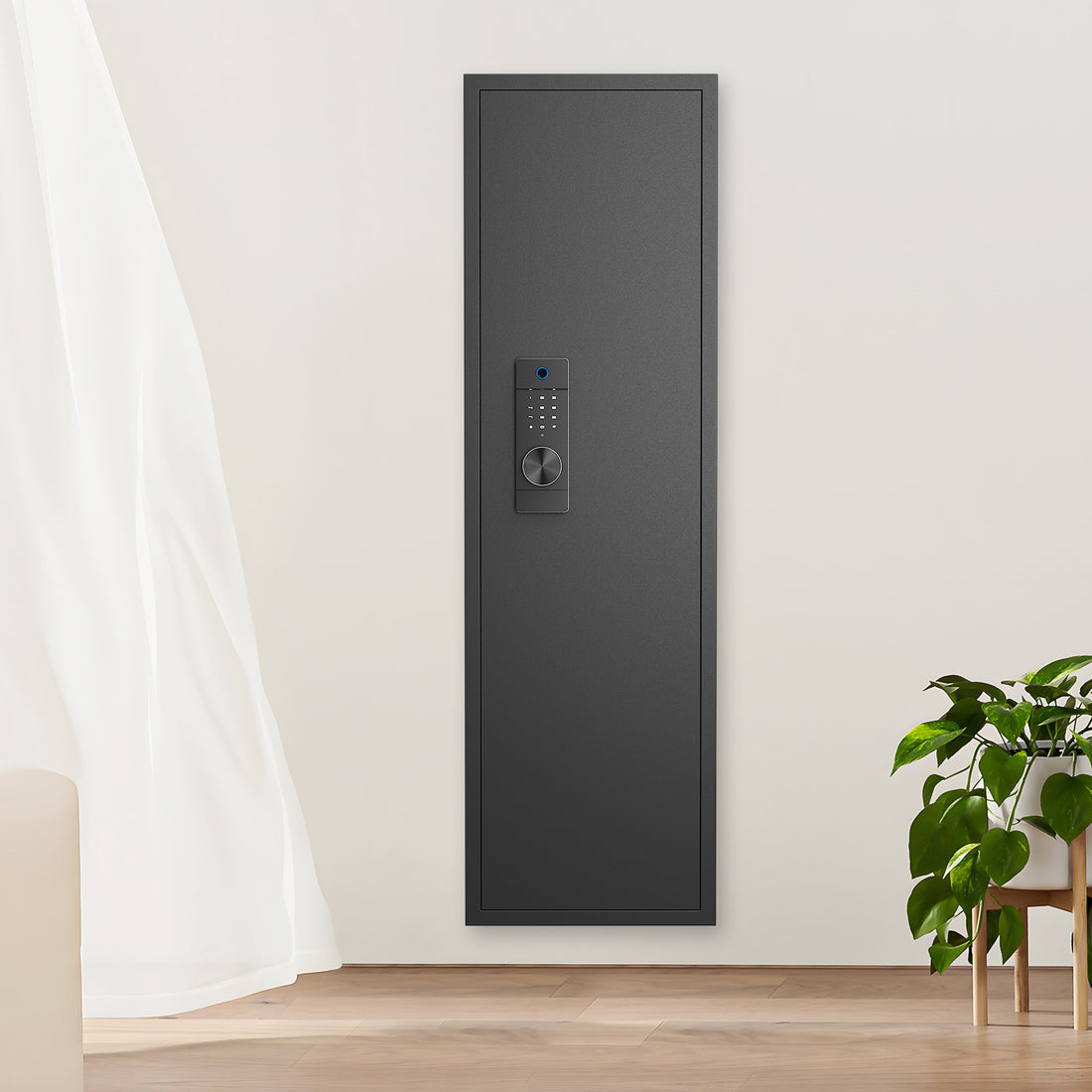 Fingerprint Touch Panel In Wall Safe,Hidden Wall Safe For Rifles And Pistols With Adjustable Shelves,Assembled Storege Safe For Firearm And Valuables Black Fingerprint Black Steel