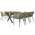 7 Pieces Patio Dining Set, All Weather Outdoor Furniture Set With Dining Table And Chairs, Acacia Wood Tabletop, Metal Frame, For For Garden, Backyard, Balcony, Green Yes Green Seats 6 Garden & Outdoor Complete Patio Sets Wood Wood Rope