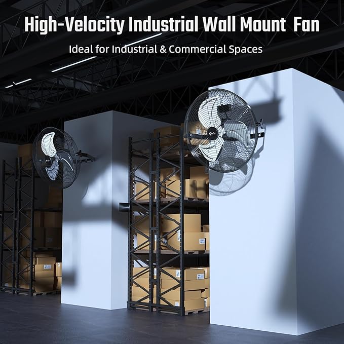 20 Inch High Velocity 3 Speed, Black Wall Mount Fan Black Metal