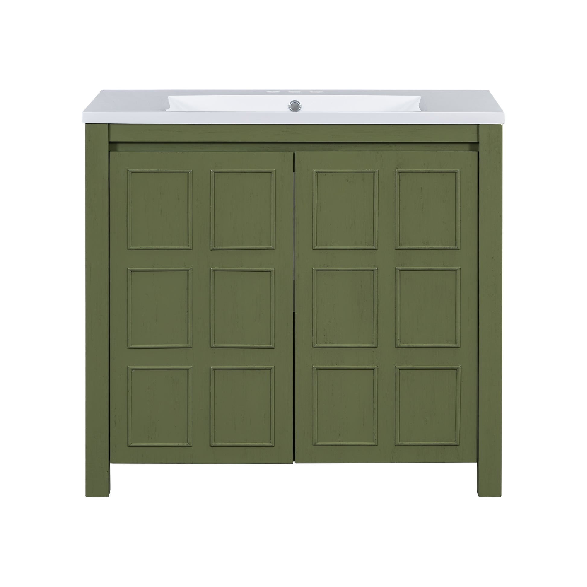 36" Bathroom Vanity Organizer With Sink, Combo Cabinet Set, Bathroom Storage Cabinet, Olive Green Olive Green Bathroom Solid Wood Mdf Resin