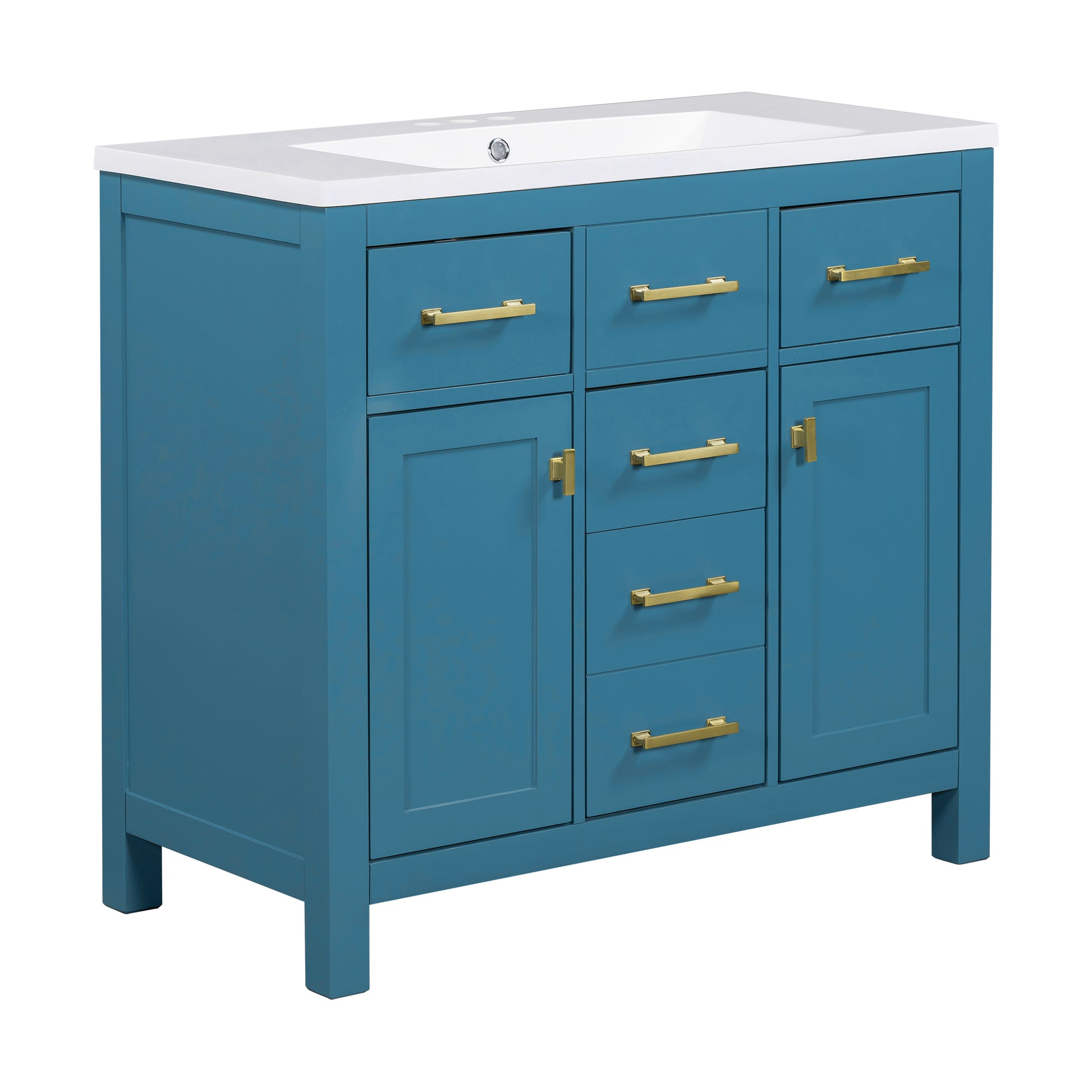 36'' Bathroon Vanity With Resin Sink Combo Set,Modern Freestanding Single Bathroom Cabinet With 4 Drawers & 2 Cabinets,Storage Cabinet For Bathroom, Solid Wood Frame Vanity Set Same As Sw000130Aac